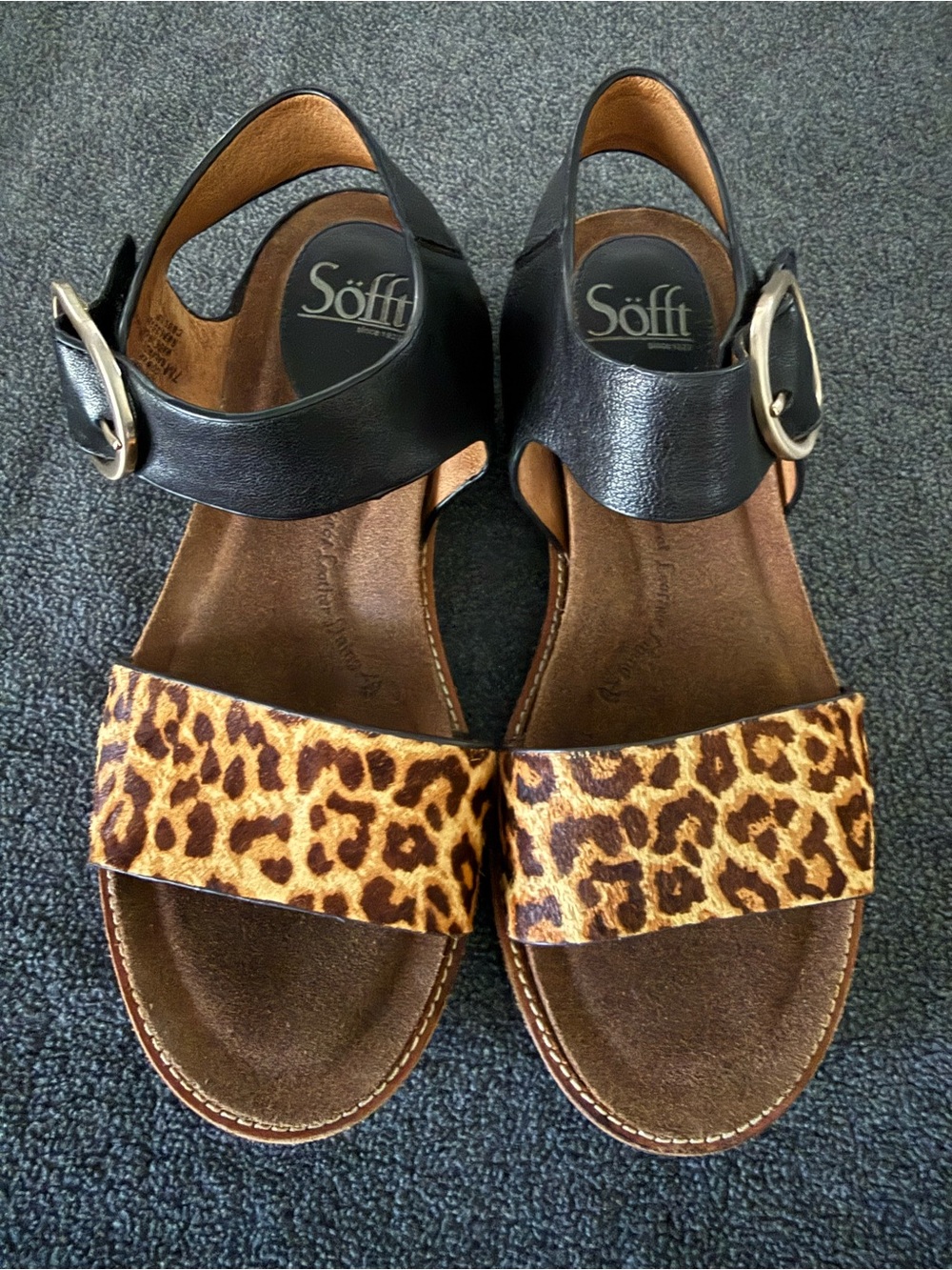 SOFFT Women’s Black and Leopard Print Sandals